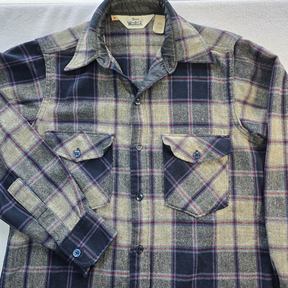 Woolrich Vintage 70s Plaid Wool Shirt Jacket Made in USA Men's Medium 85/15 - Picture 1 of 11